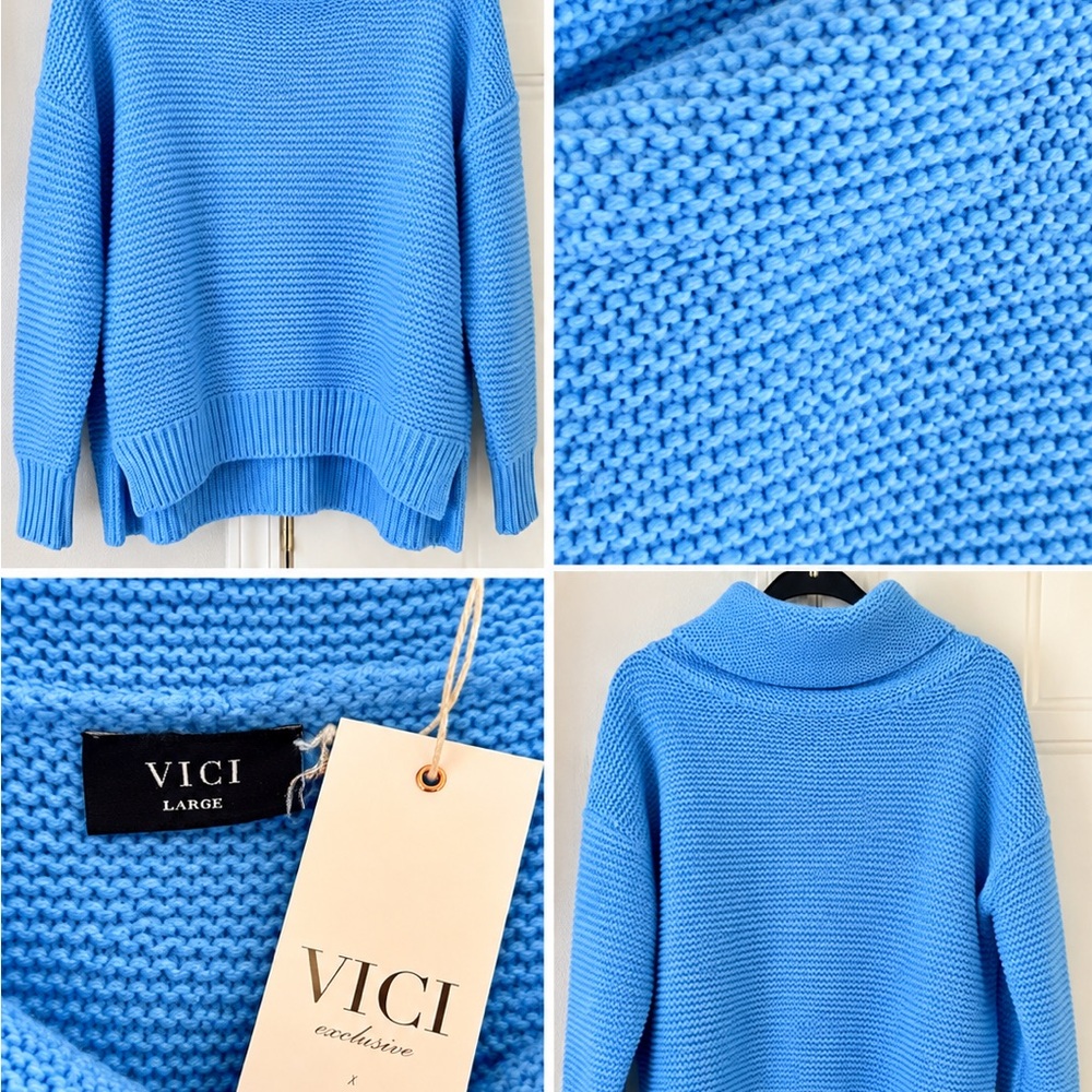 VICI Bright Blue Chunky Cowl Neck Sweater